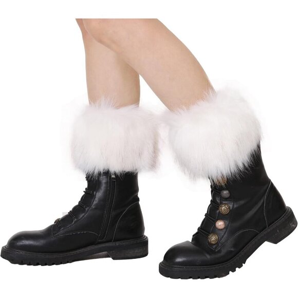 Women Faux Fur Leg Warmers Boot Cuffs Fuzzy Winter Knitted Foot Toppers main image 7